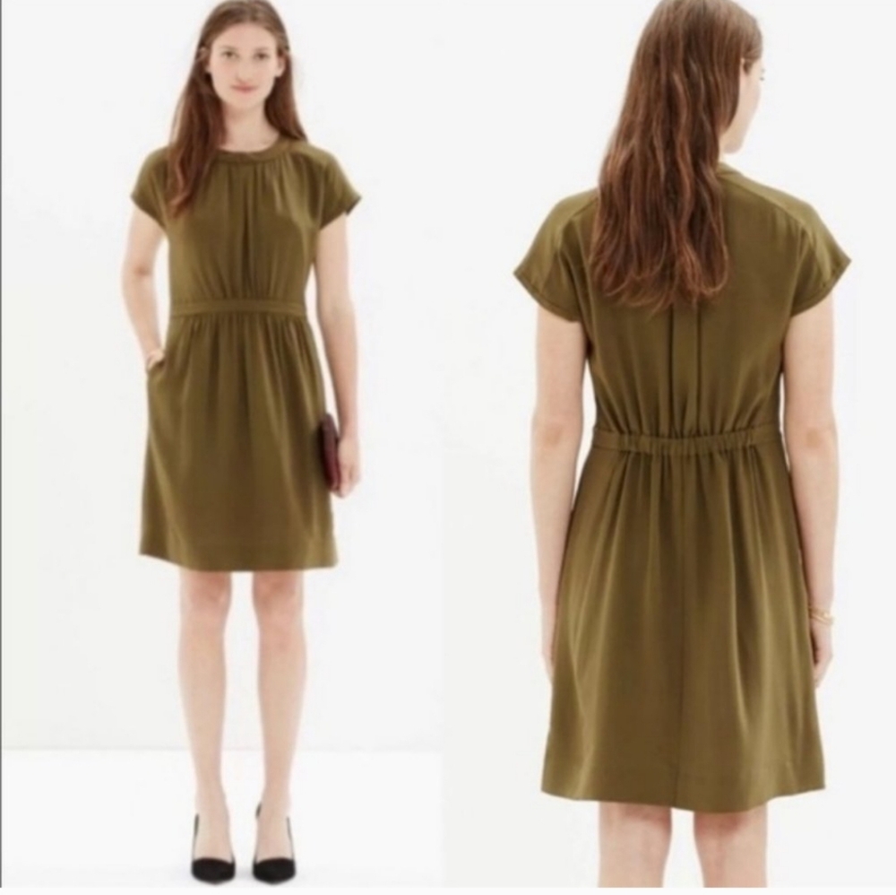 Madewell Silk Moonset Dress Olive Green Size 2